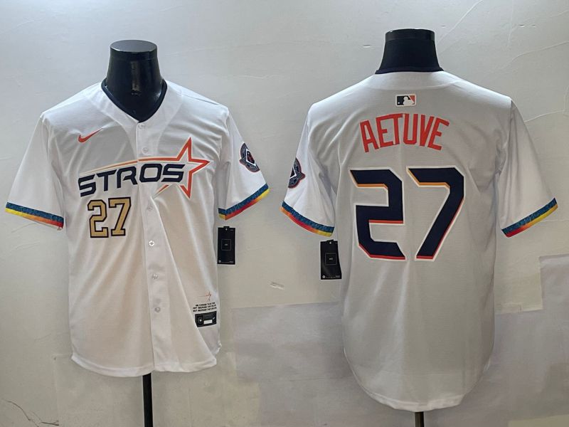 Men Houston Astros #27 Aetuve White Fourth generation Joint Name 2025 Nike MLB Jersey style 0412->youth mlb jersey->Youth Jersey